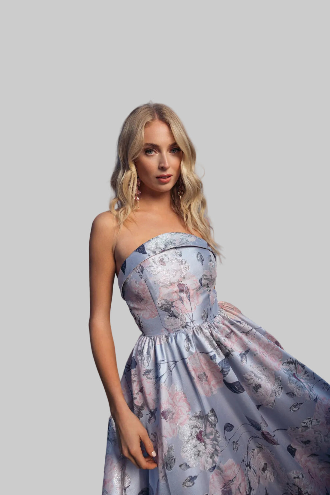 Strapless Floor-Length Floral Formal A-Line Dress BY Mac Duggal available at konfidential kouture

