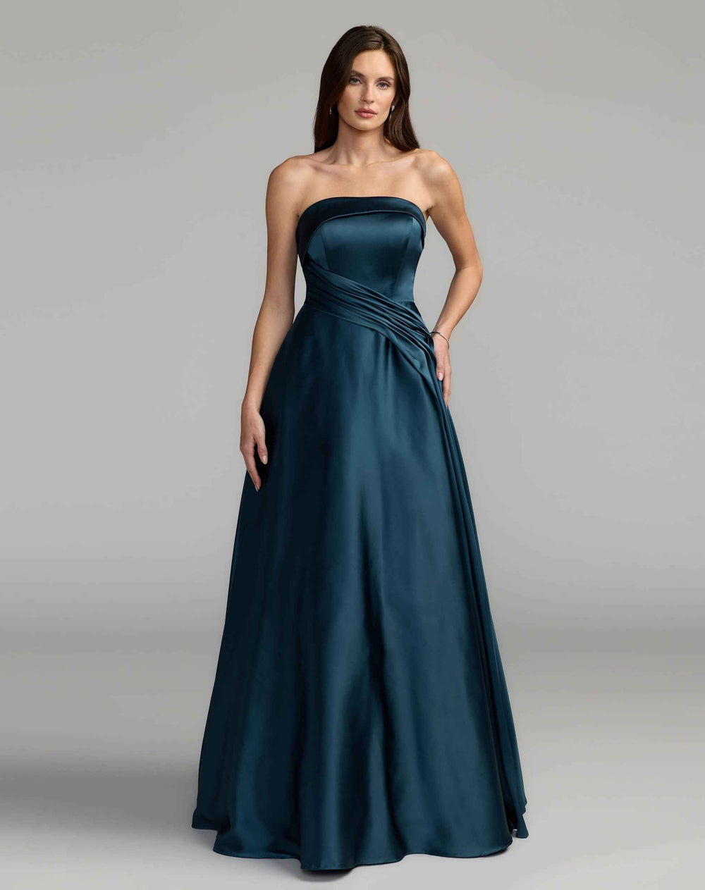 Strapless Floor-Length Satin Formal A-Line Mac Duggal Dress