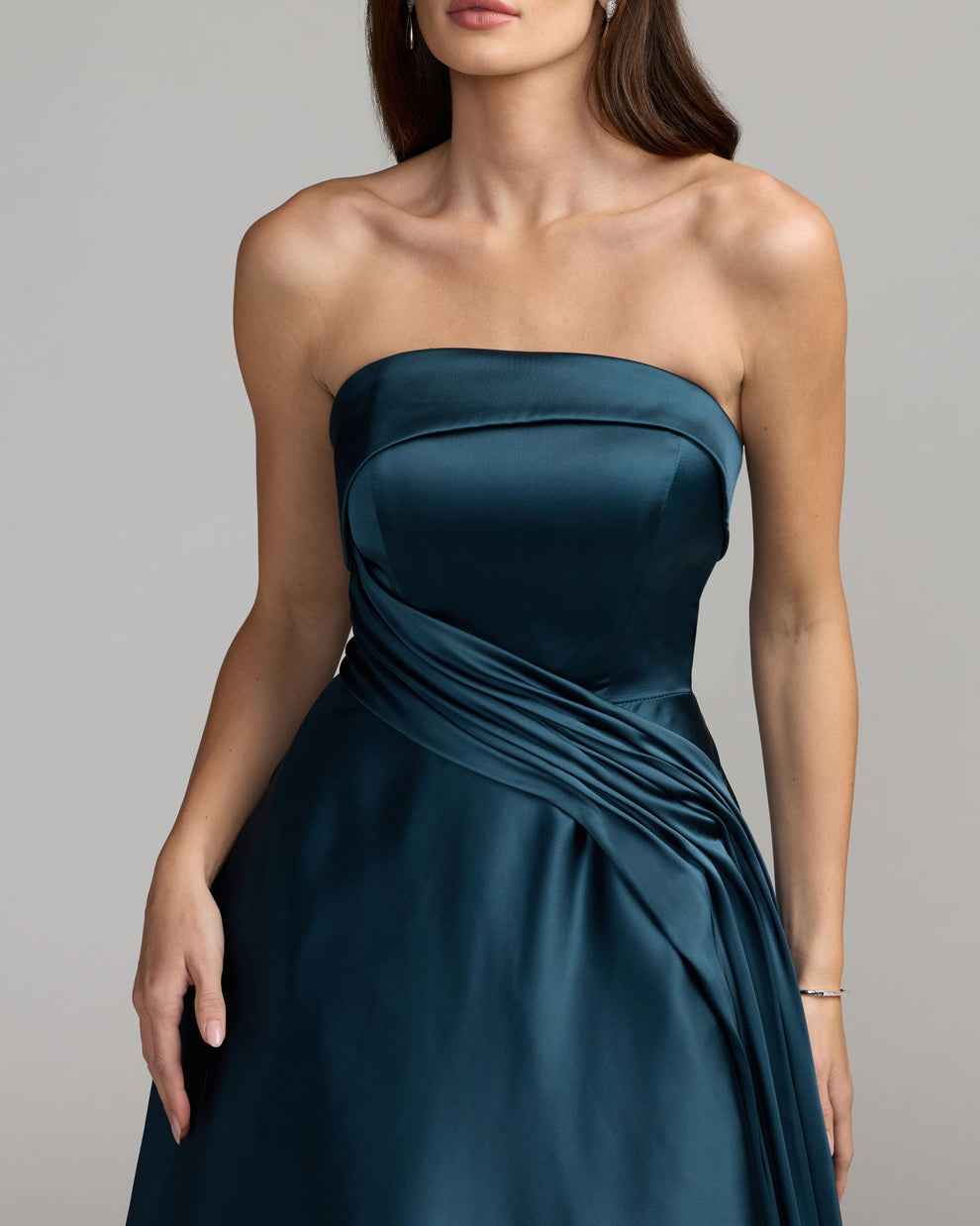 Strapless Floor-Length Satin Formal A-Line Mac Duggal Dress