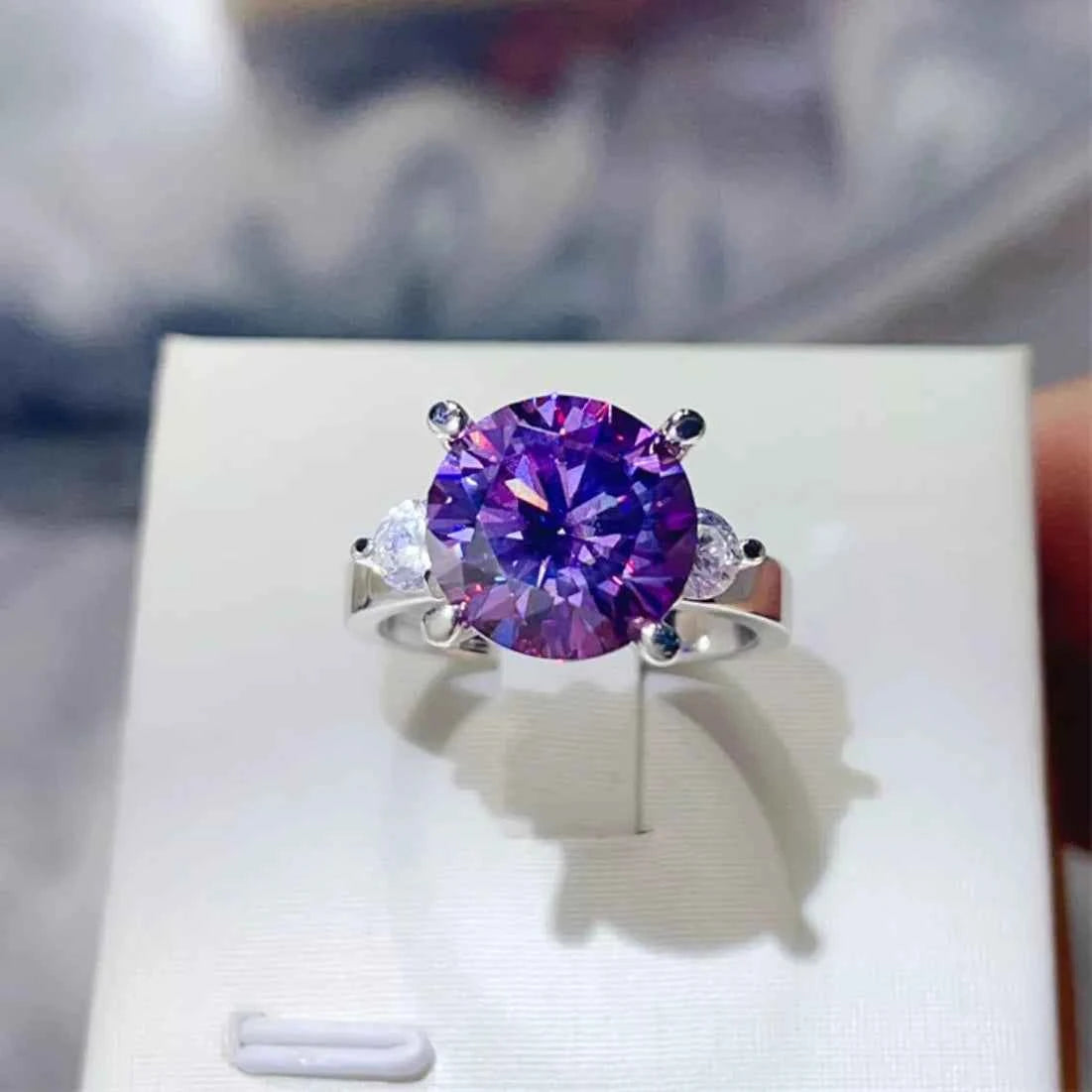 5 Carat Heliotrope Purple Moissanite Diamond Ring