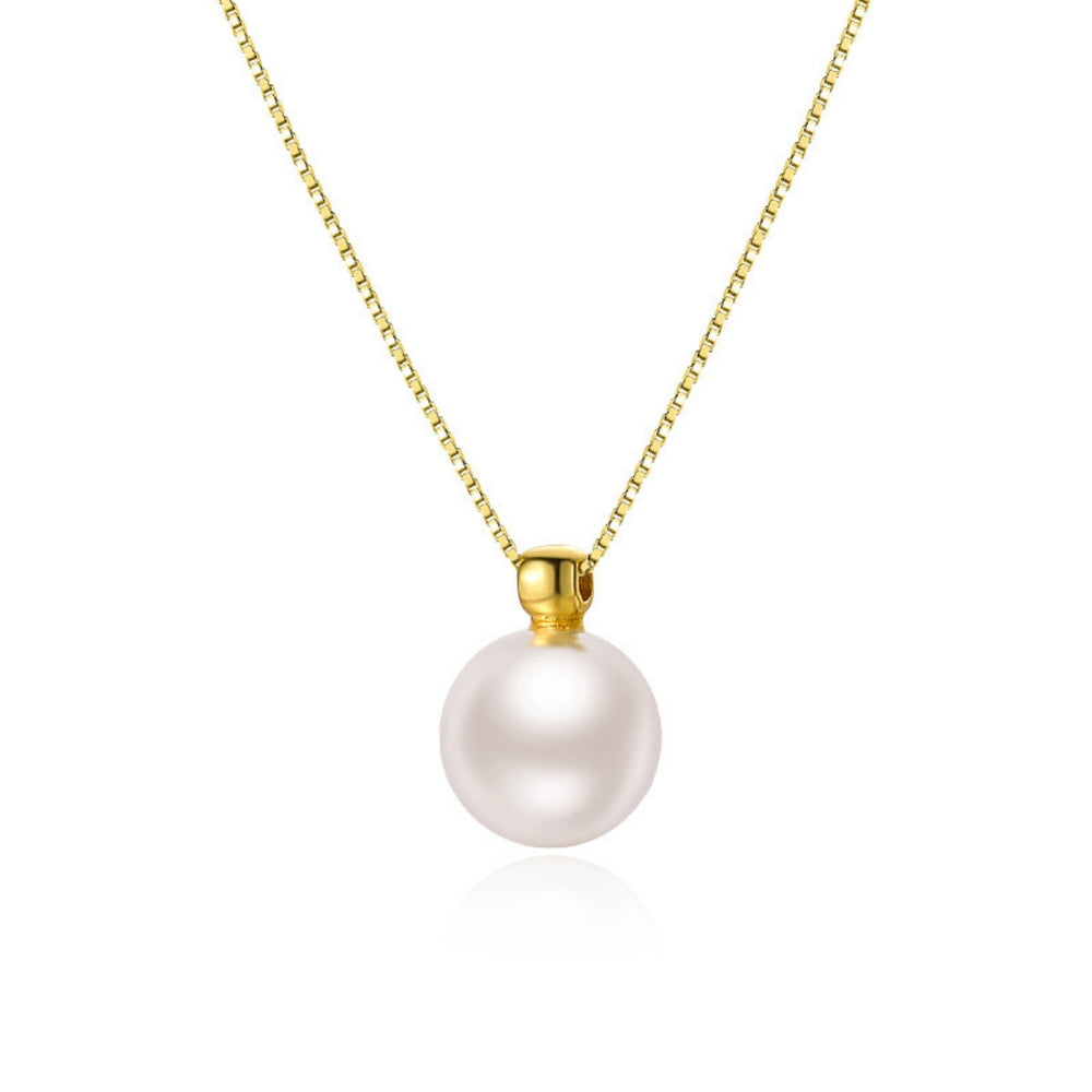 Pearl necklace with gold clasp on a white background