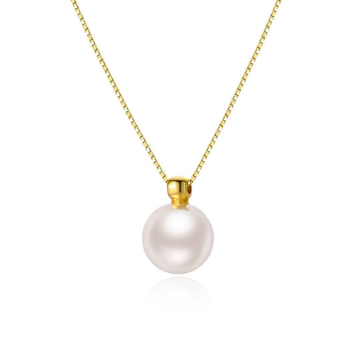 Pearl necklace with gold clasp on a white background