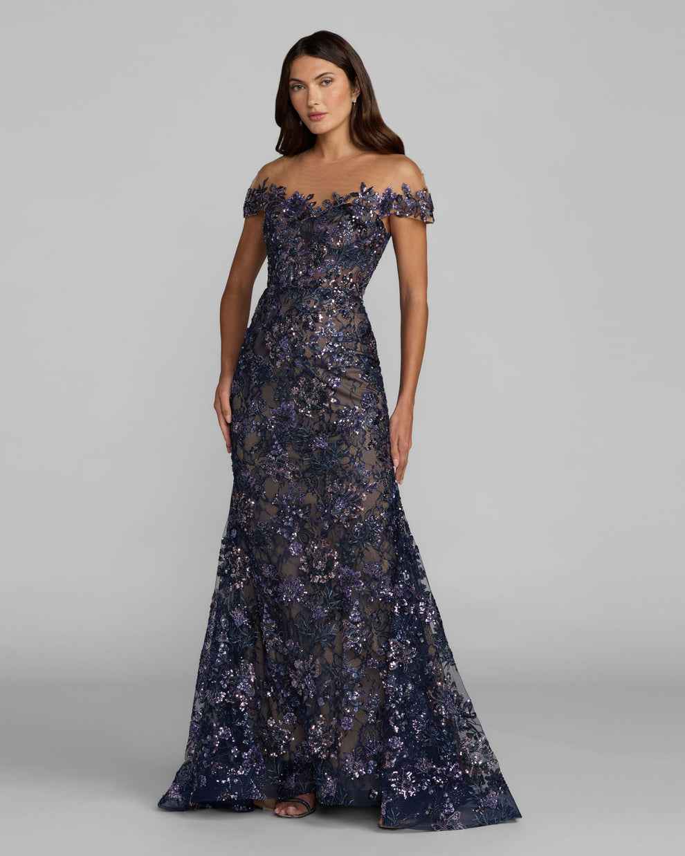 Off-the-Shoulder Floor-Length Lace Formal Dress