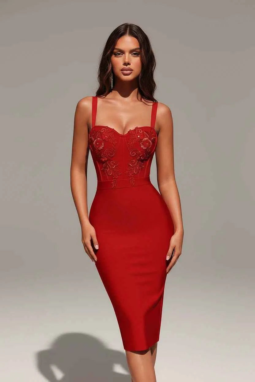 Women's Spaghetti Strap Sweetheart Sheath Midi Evening Dress