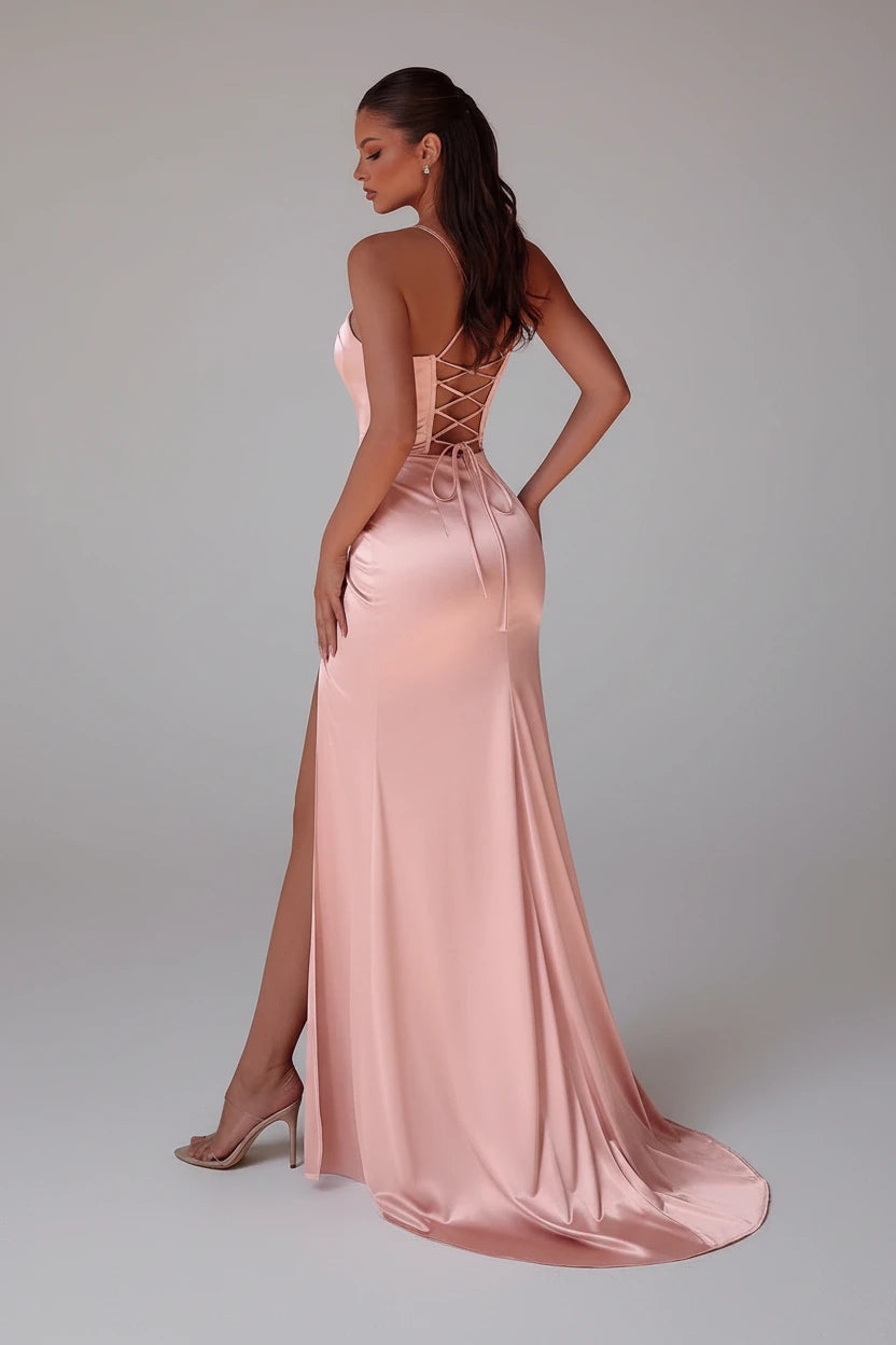 Women's Spaghetti Strap Sweetheart Sheath Maxi Evening Dress
