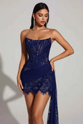 Women's Strapless Lace Backless Mini Evening Dress