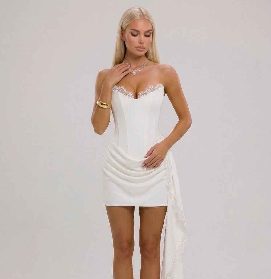 Women's Strapless Boned Corset Lace-Up Bodycon Mini Dress