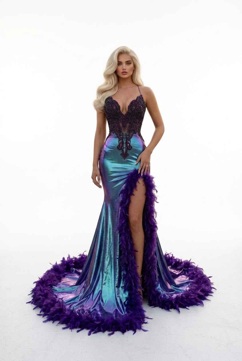 Chameleon Hand Beaded Maxi Dress – Dazzle with Every Step