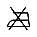 A black laundry care symbol on a white background, showing a crossed-out iron with a diagonal slash through it, indicating no ironing is allowed.