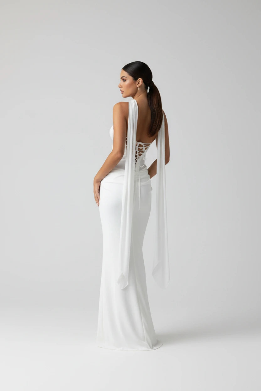 Women's Strapless Lace-Up Bodycon Maxi Evening Dress