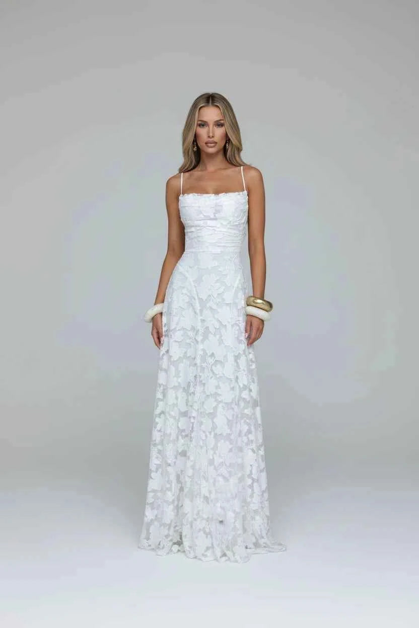 Women's Spaghetti Strap Jacquard Maxi Evening Dress