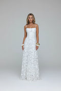 Women's Spaghetti Strap Jacquard Maxi Evening Dress