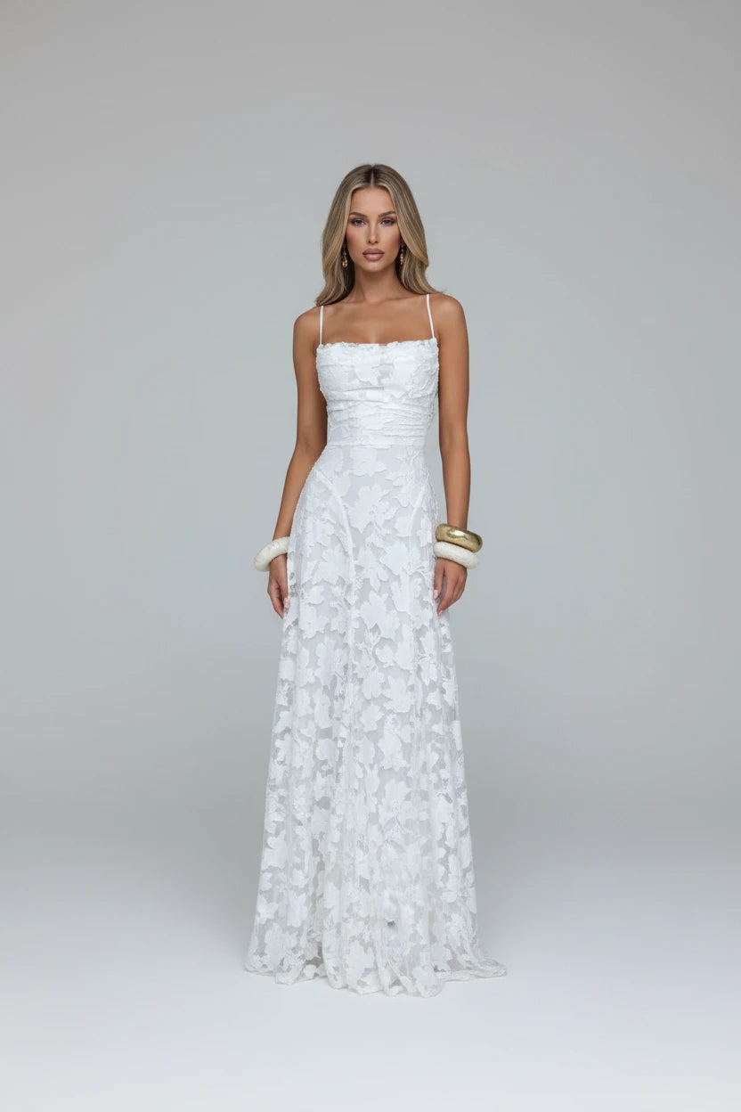 Women's Spaghetti Strap Jacquard Maxi Evening Dress