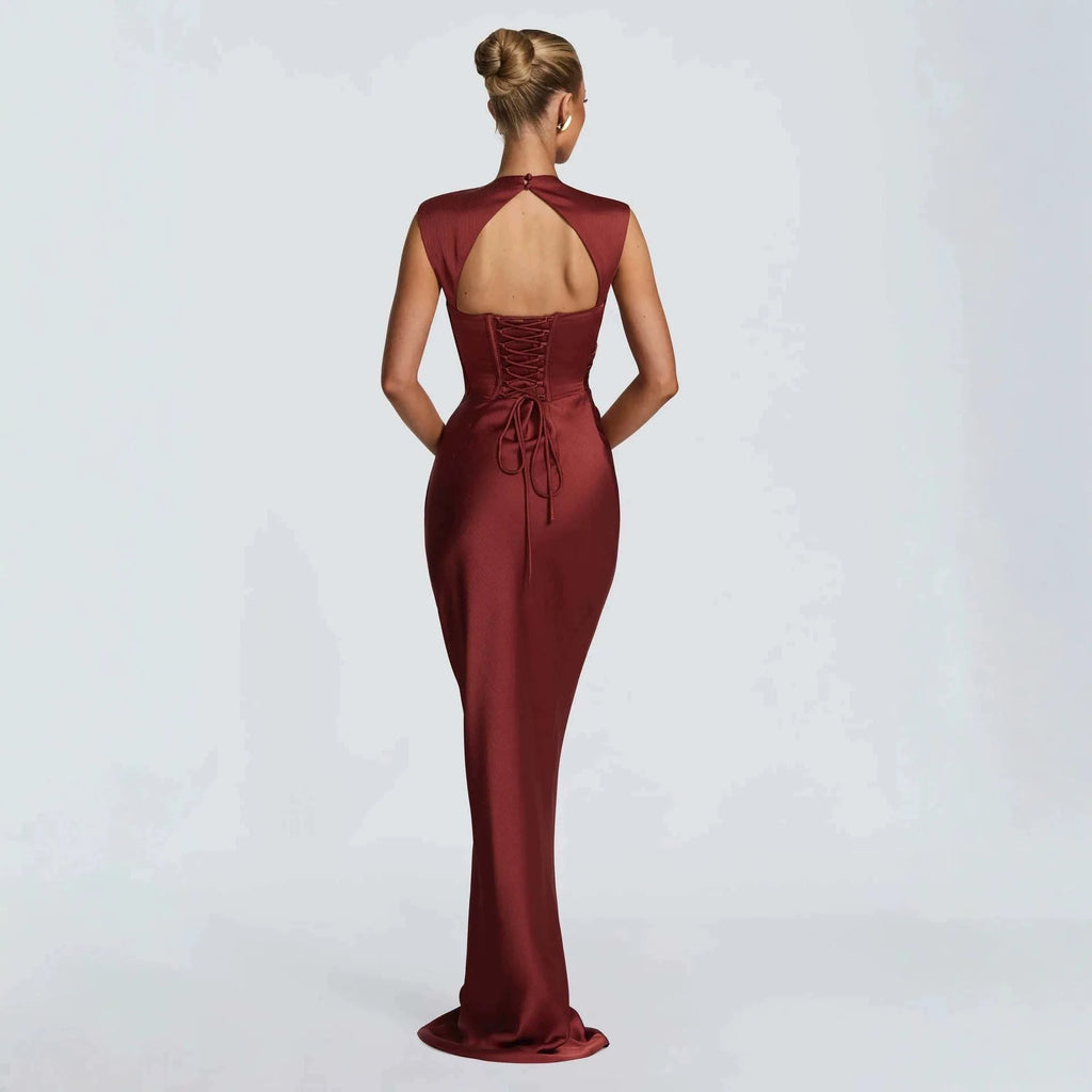 Women's Sleeveless Draped Ruched Maxi Evening Dress