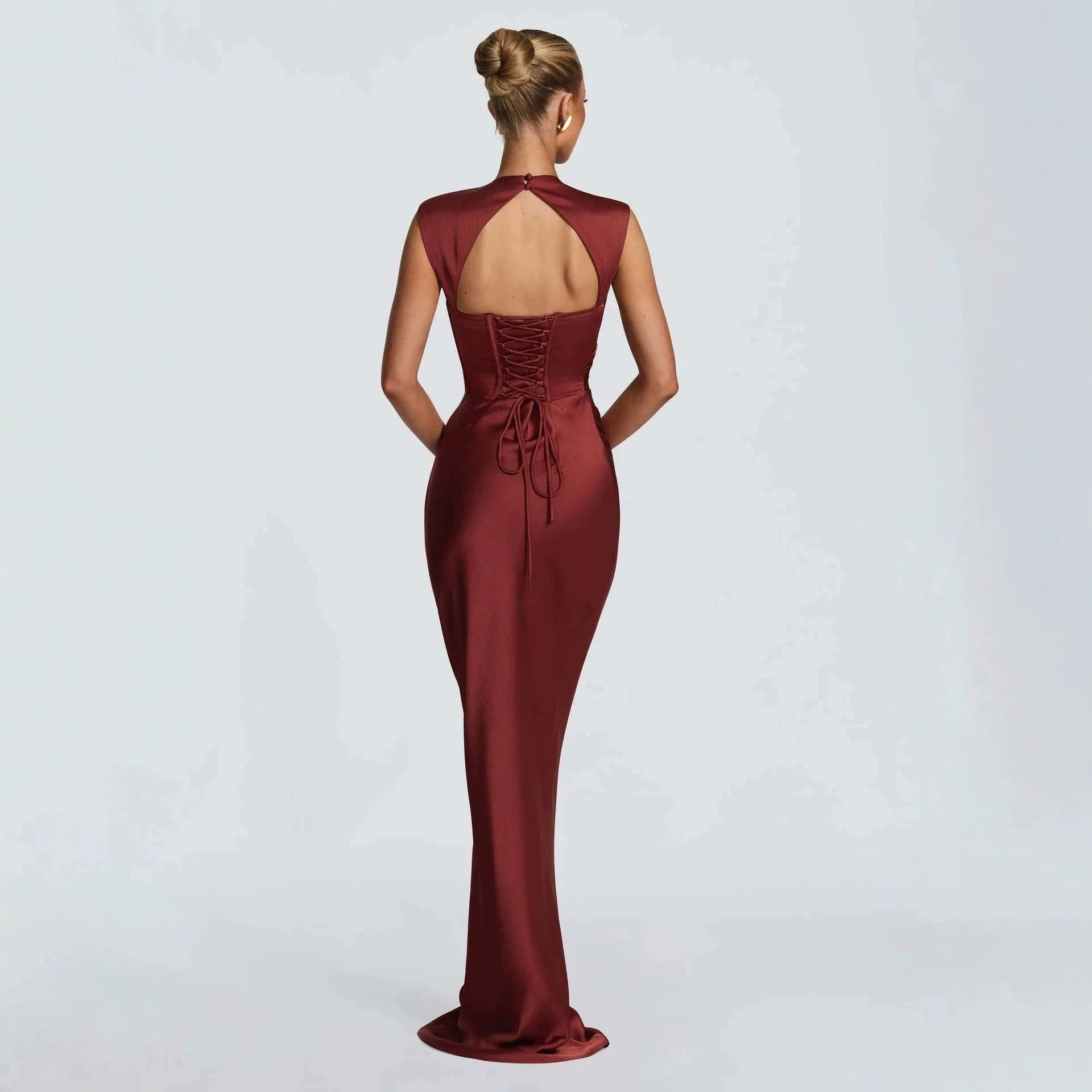 Women's Sleeveless Draped Ruched Maxi Evening Dress