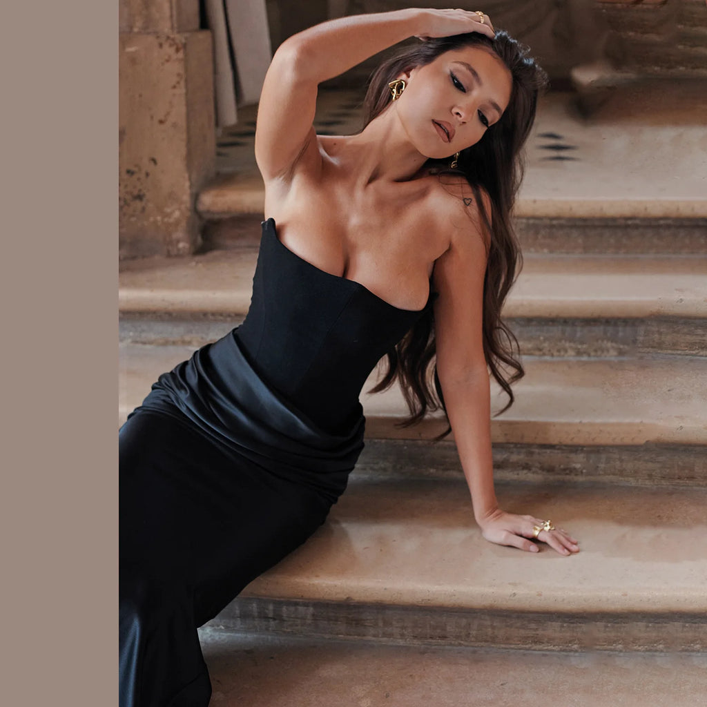 Women's Off-the-Shoulder Bandage Evening Maxi Dress Black