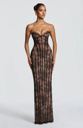 Women's Lace Patchwork Strapless Evening Party Dress