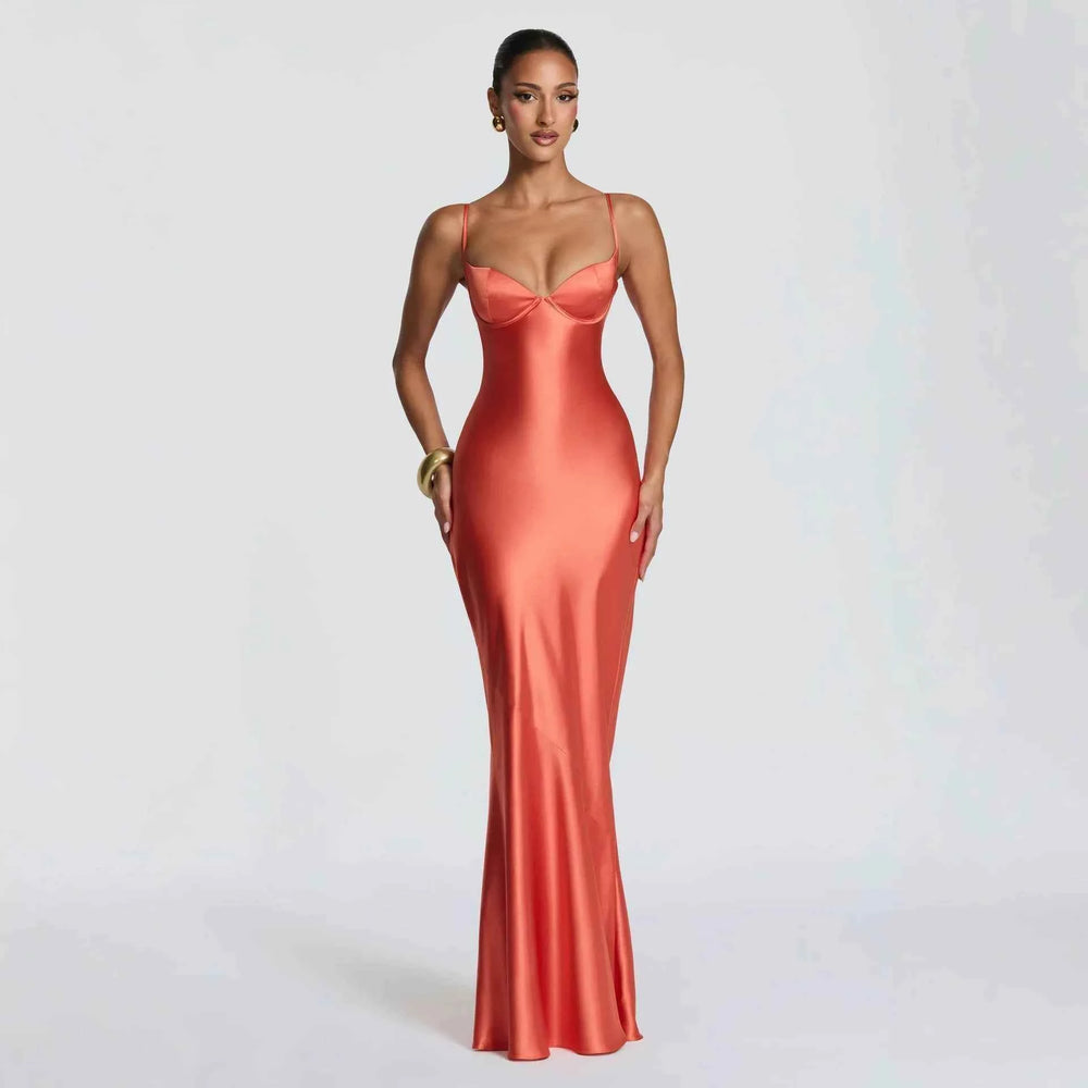 Women's Satin Cami Corset Maxi Evening Dress