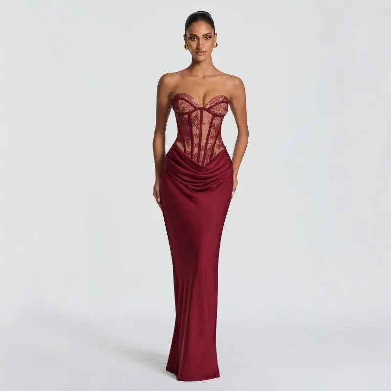 Women's Strapless Corset Maxi Evening Dress