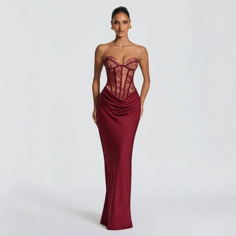 Women's Strapless Corset Maxi Evening Dress