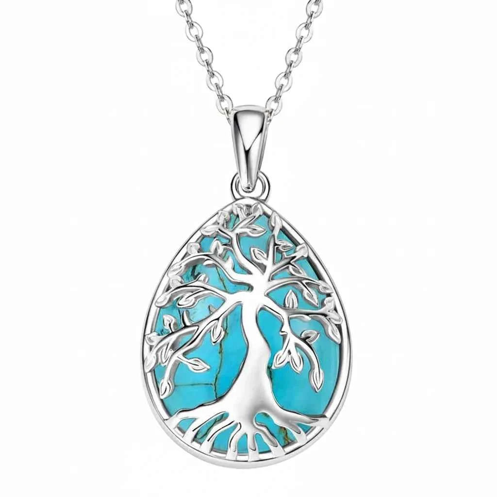 Pear Cut Turquoise Tree of Life Pendant Necklace