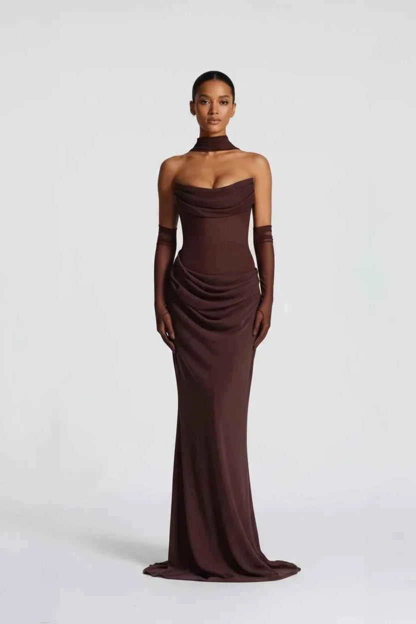 Women's Strapless Lace-Up Bodycon Maxi Evening Dress