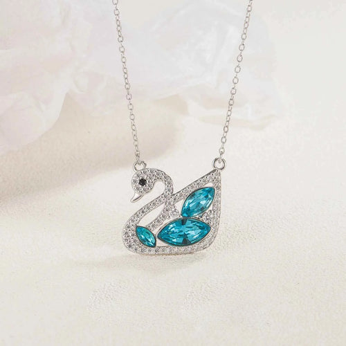 Blue Sterling Silver Swan Zirconia Pendant Necklace