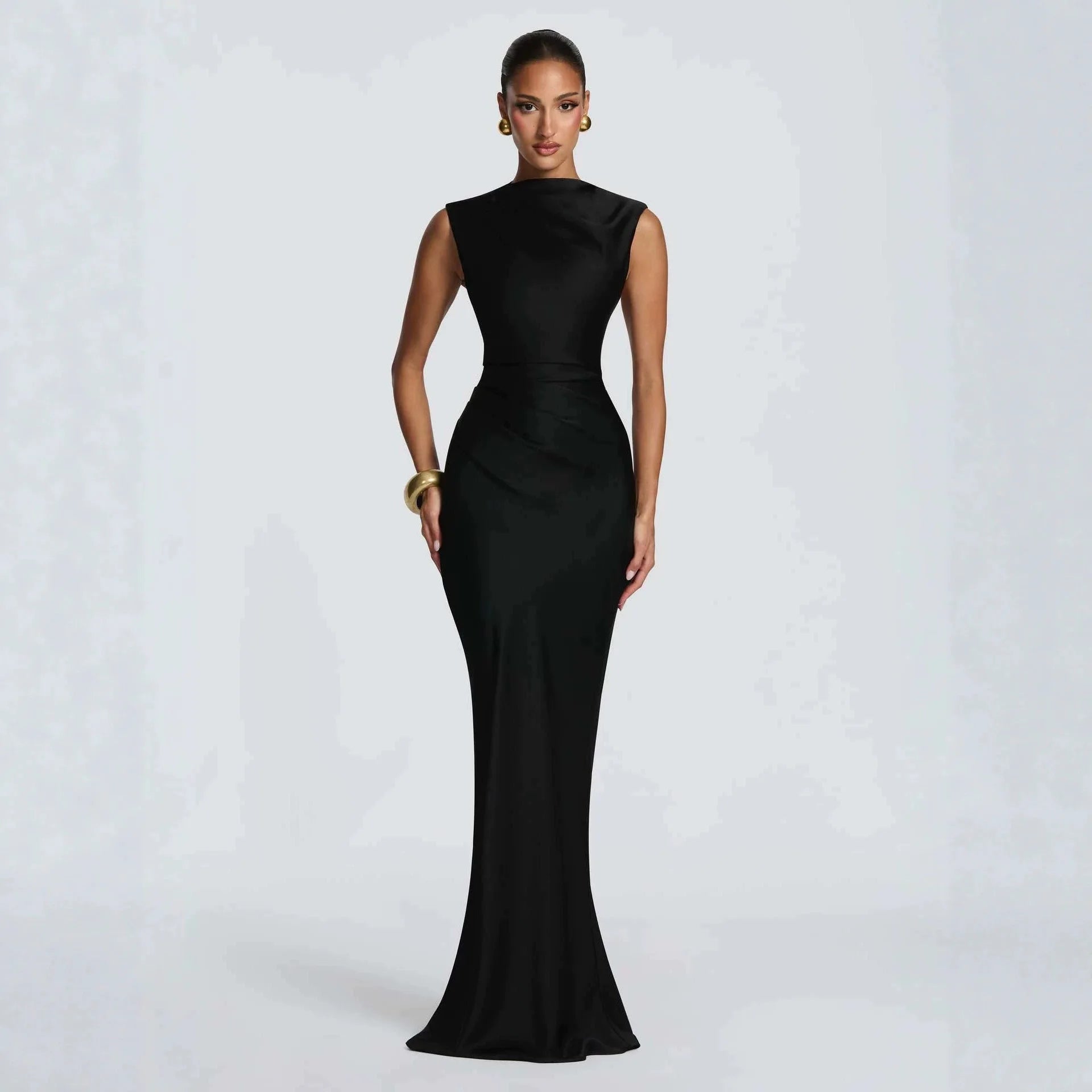 Women's Sleeveless Draped Ruched Maxi Evening Dress