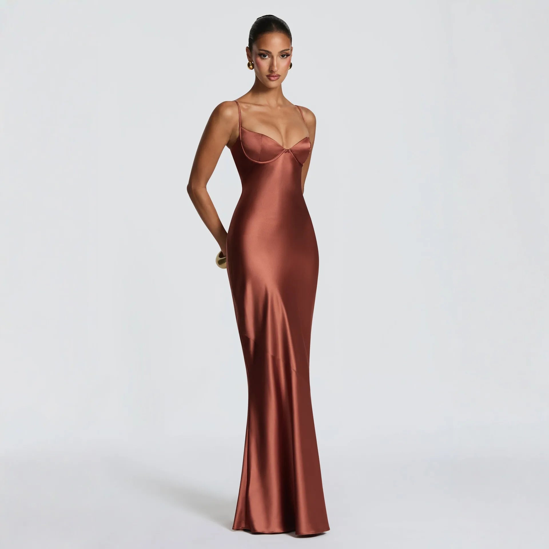 Women's Satin Cami Corset Maxi Evening Dress