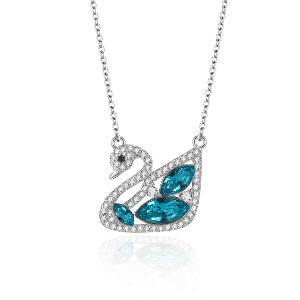 Blue Sterling Silver Swan Zirconia Pendant Necklace