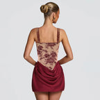 Women's Lace Mesh Corset Bodycon Mini Dress