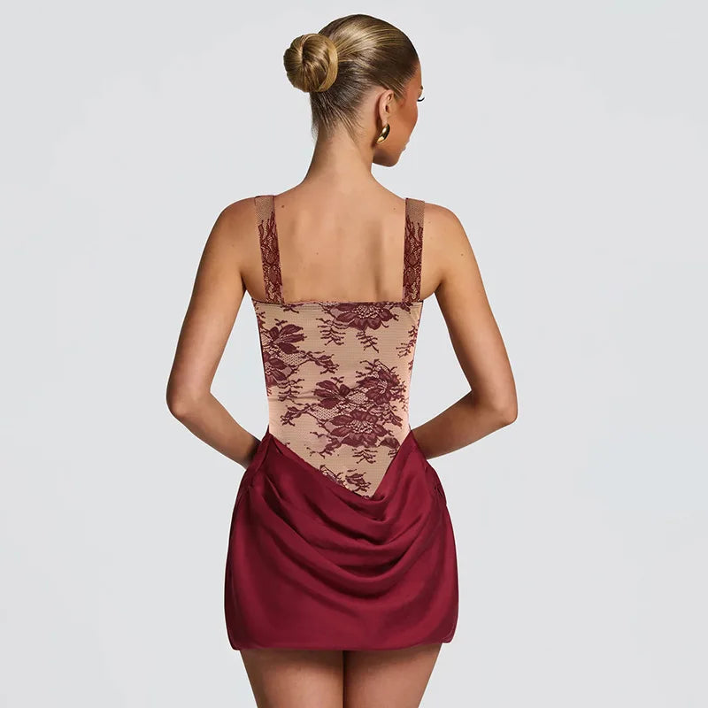 Women's Lace Mesh Corset Bodycon Mini Dress