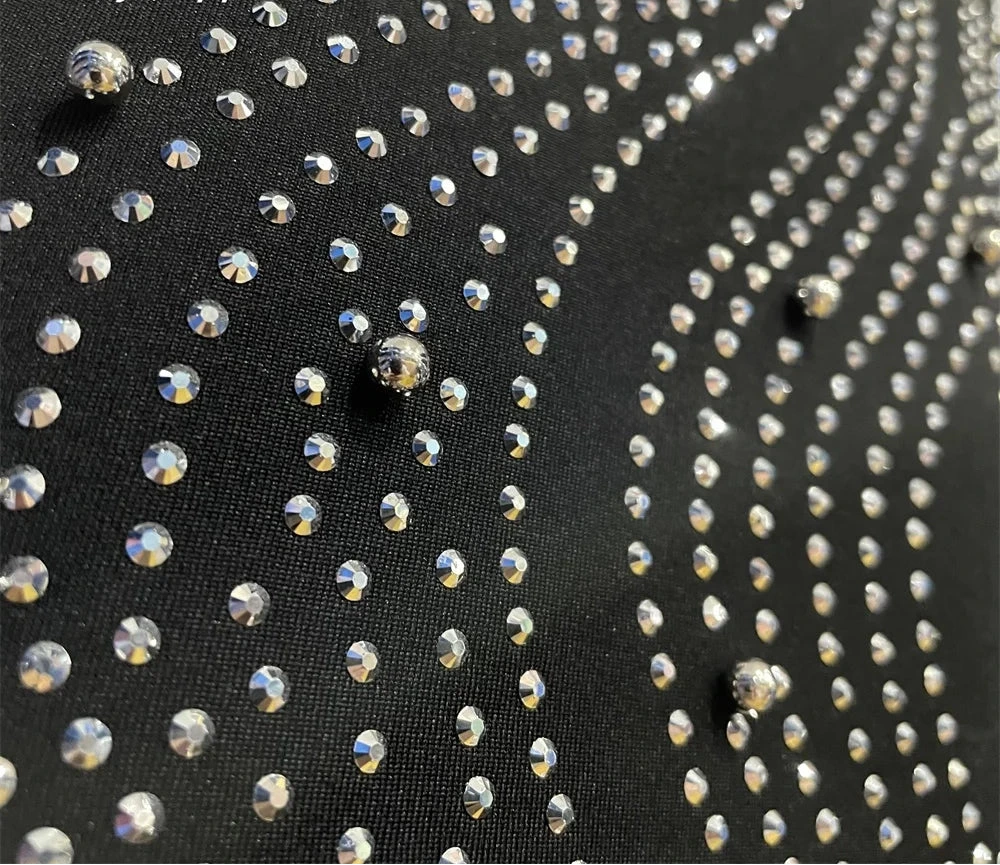 Women's Long Sleeve Mesh Rhinestone Bodycon Mini Dress
