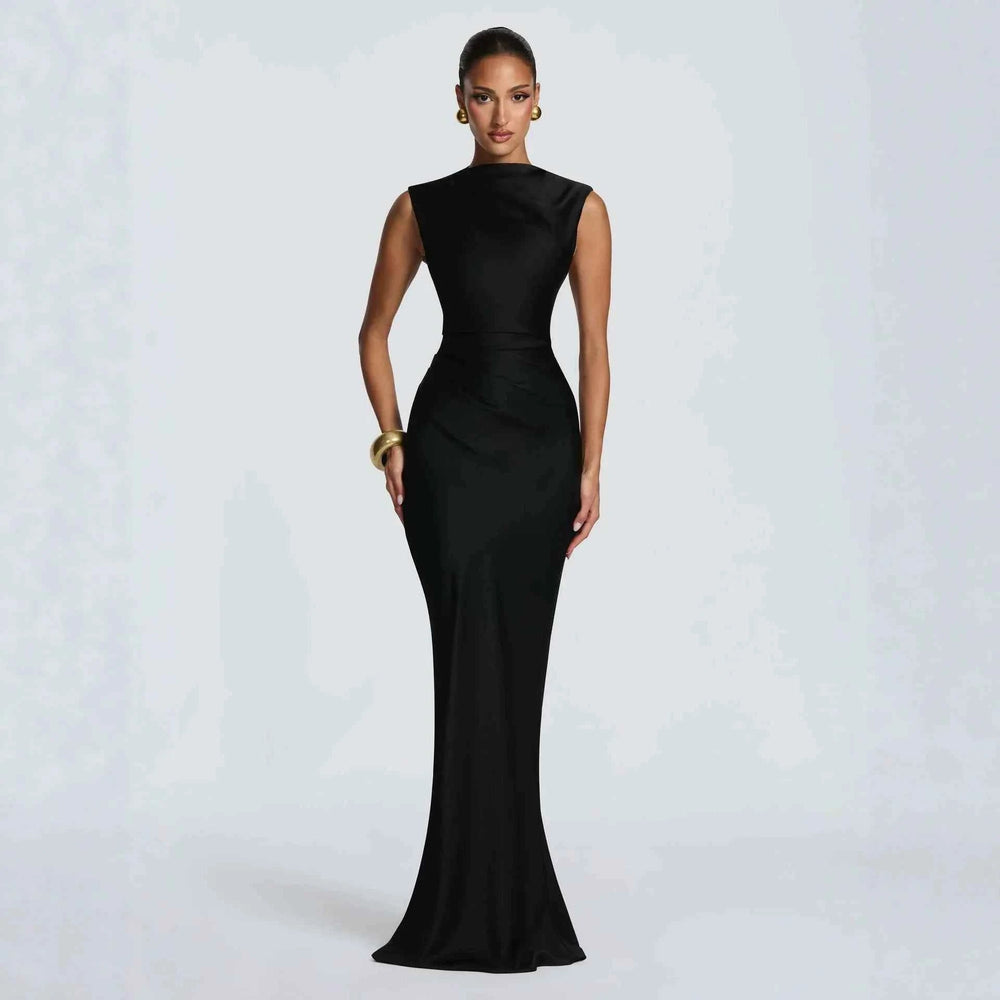 Women's Sleeveless Draped Ruched Maxi Evening Dress