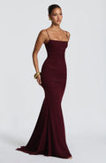 Women's Spaghetti Strap Ruched Mesh Maxi Evening Dress