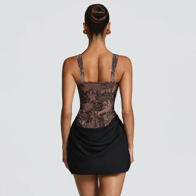 Women's Lace Mesh Corset Bodycon Mini Dress
