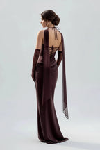Women's Strapless Lace-Up Bodycon Maxi Evening Dress