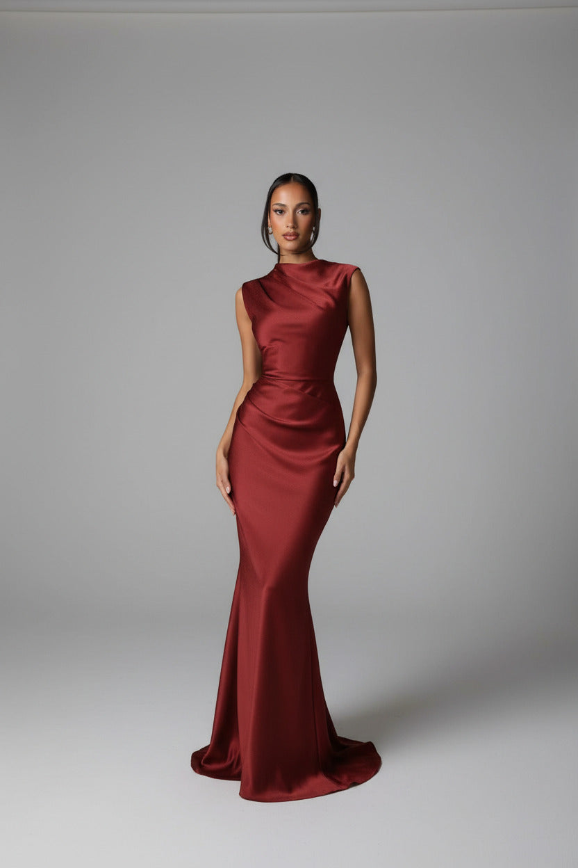 Women's Sleeveless Draped Ruched Maxi Evening Dress