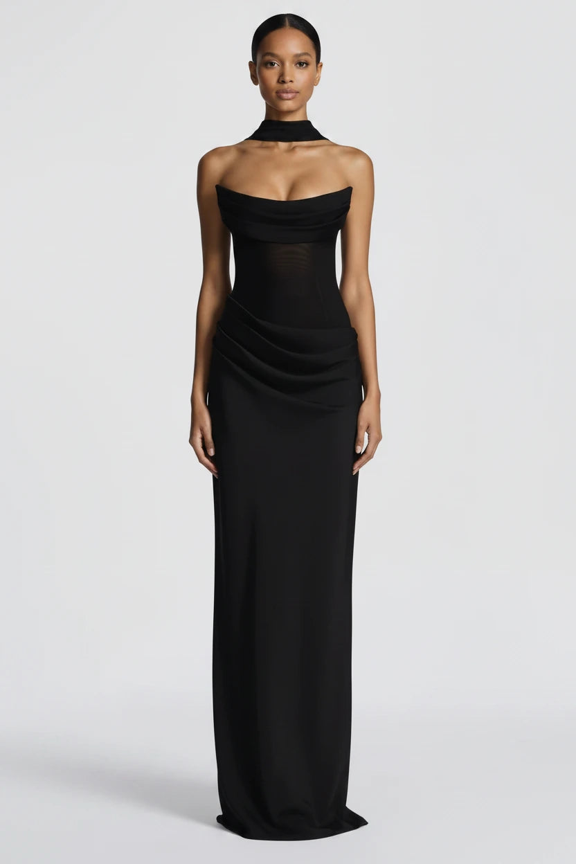 Women's Strapless Lace-Up Bodycon Maxi Evening Dress
