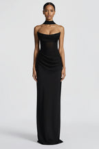 Women's Strapless Lace-Up Bodycon Maxi Evening Dress
