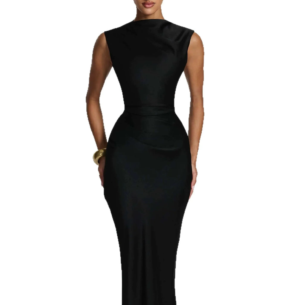 Women's Sleeveless Draped Ruched Maxi Evening Dress