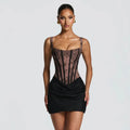 Women's Lace Mesh Corset Bodycon Mini Dress