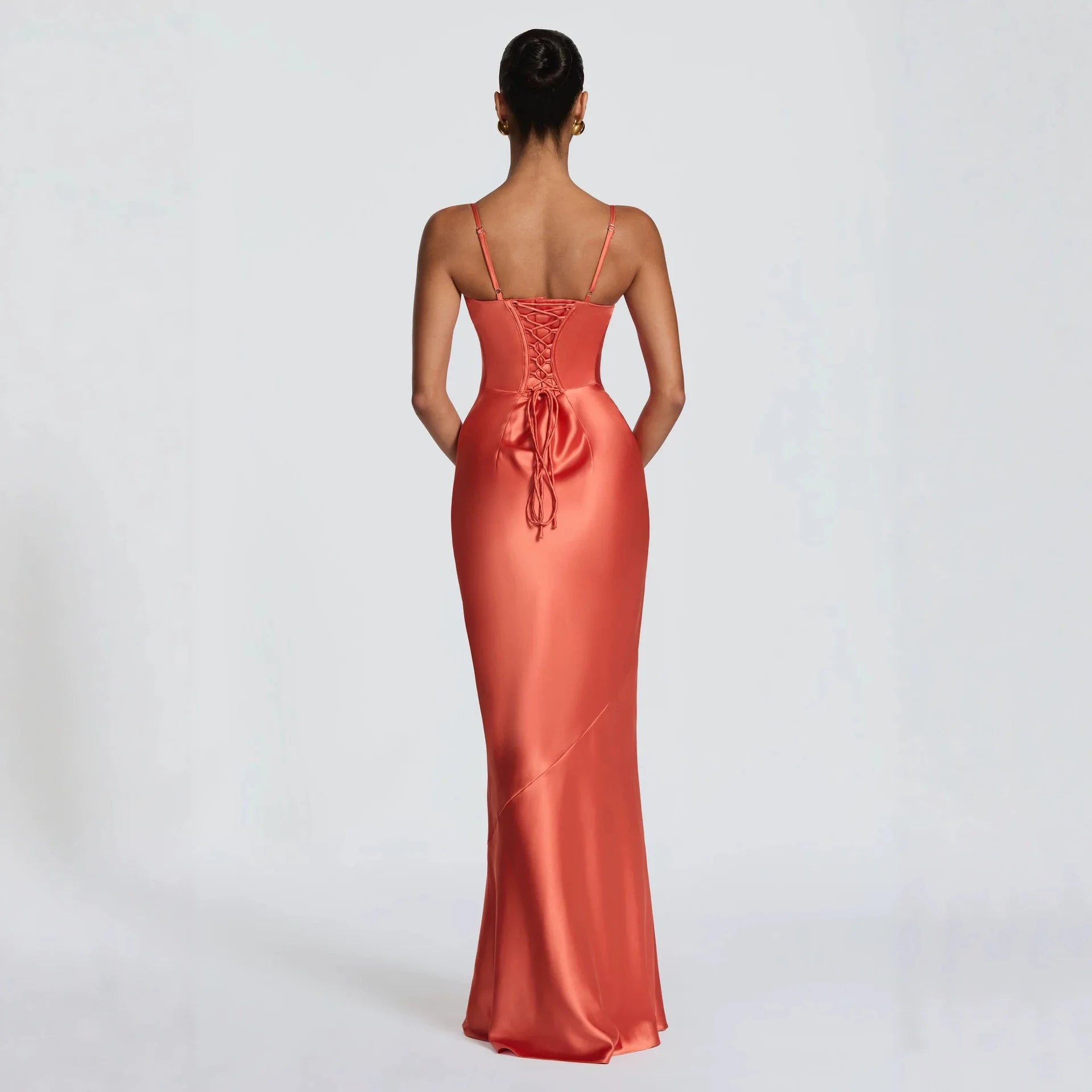 Women's Satin Cami Corset Maxi Evening Dress