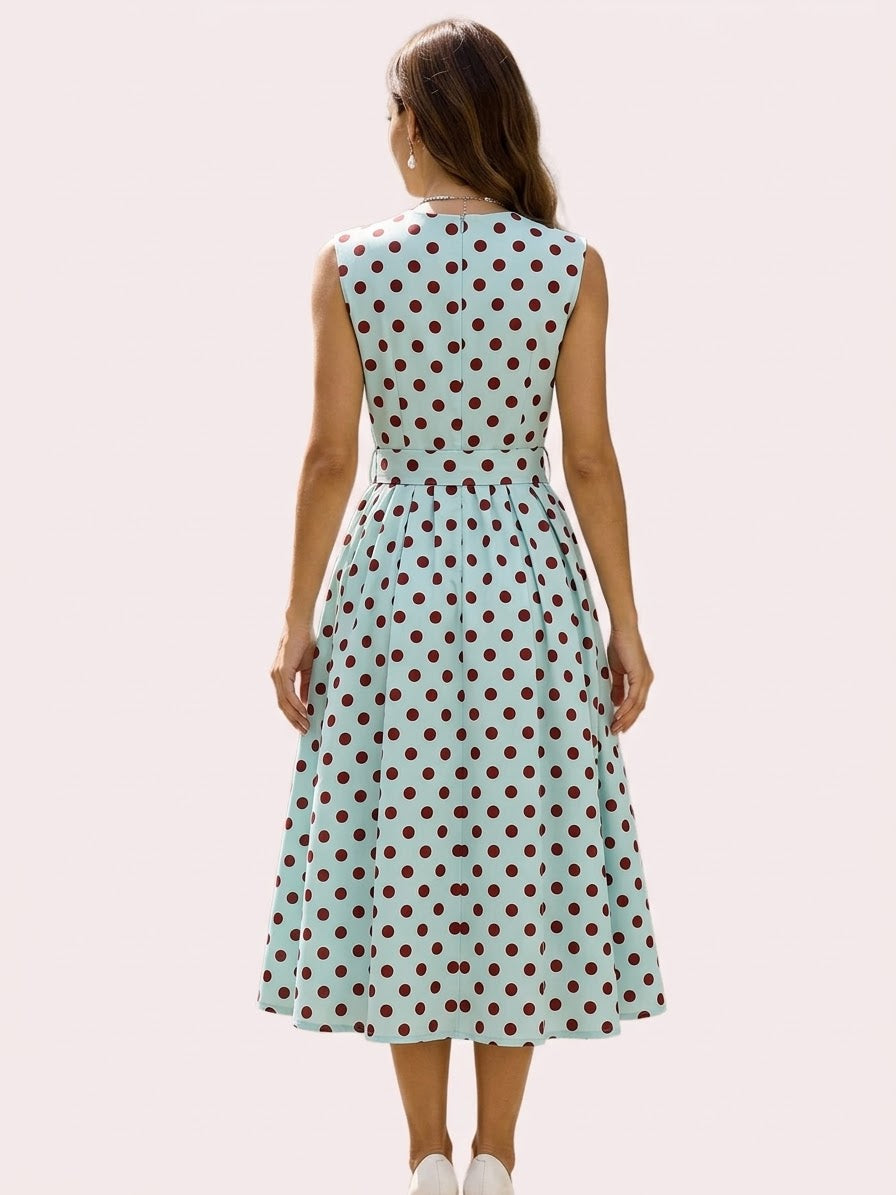 Sleeveless Polka Dot Floor Length Maxi Gown