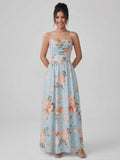 Light Blue Floral Spaghetti Strap Maxi Dress