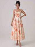 Pink Floral V-Neck Camisole Maxi Dress