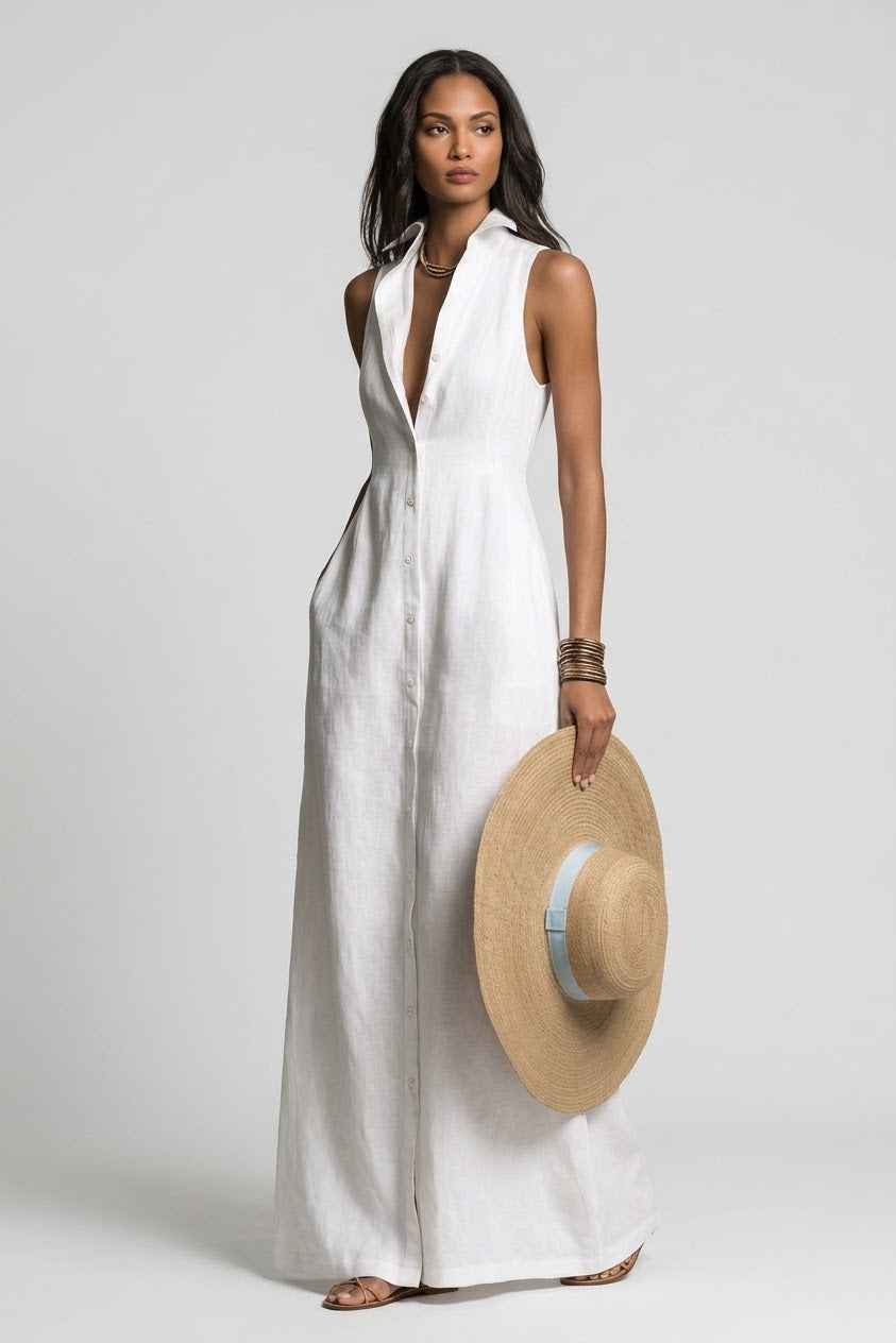 Sleeveless Button-Down Maxi Dress