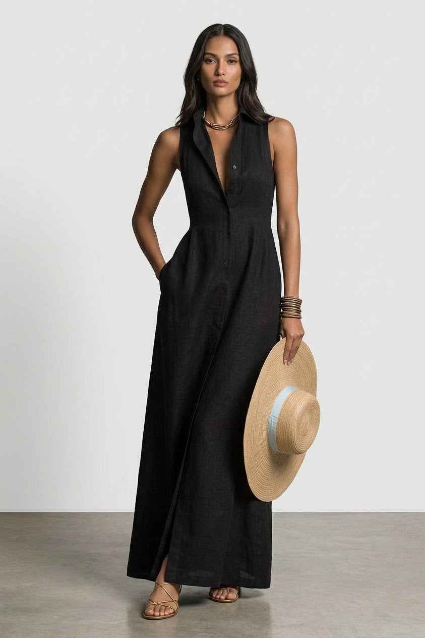 Sleeveless Button-Down Maxi Dress
