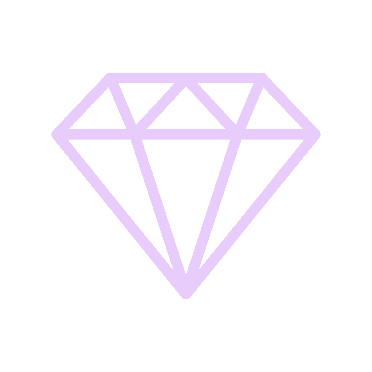 A minimalist light purple line-art icon of a diamond on a solid white background.