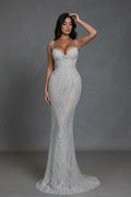 Women's Spaghetti Strap Sweetheart Lace crystal beading High end Maxi Evening Dress BY KONFIDENTIAL KOUTURE